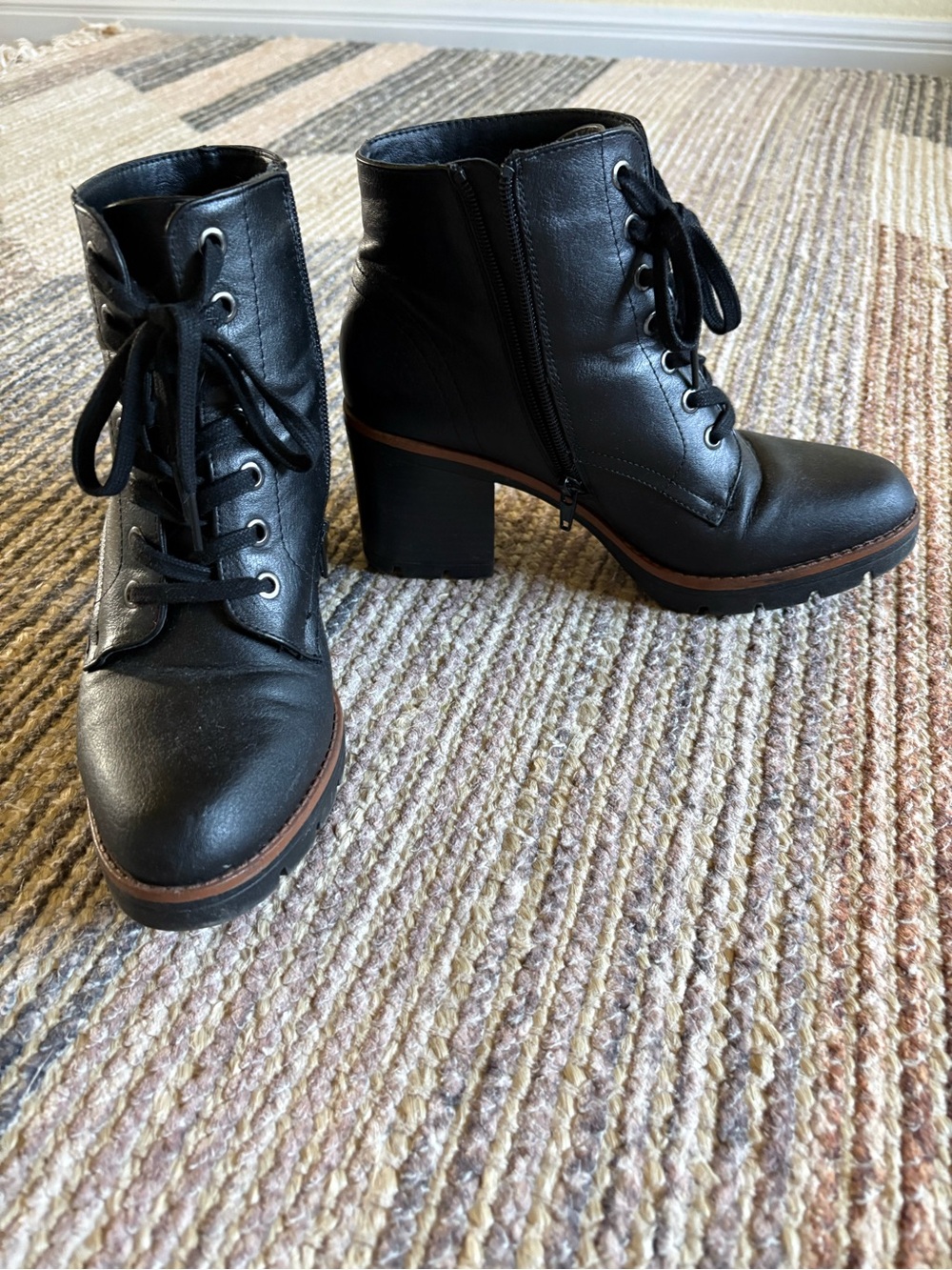 Naturalizer Black Block Heel Rain Boots, Sz 9W